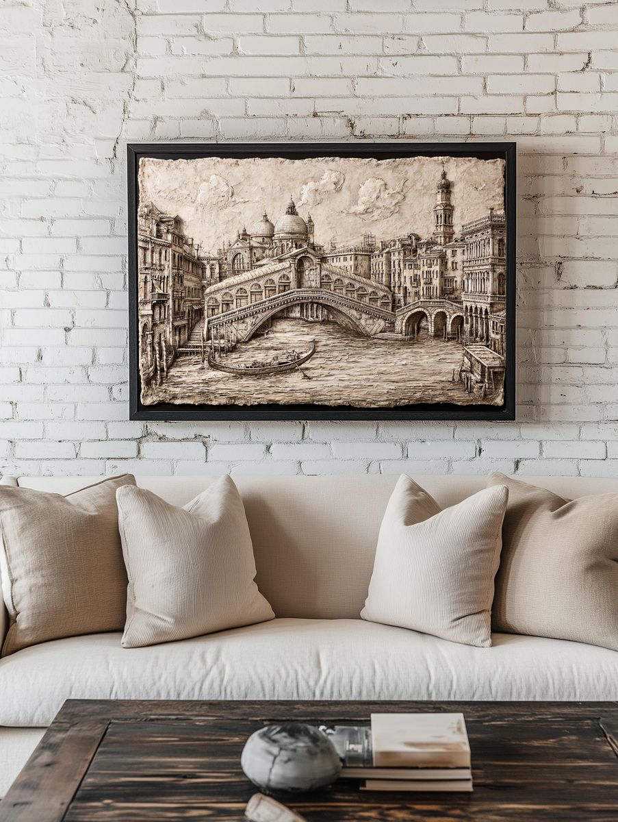 Venetian Canal Cityscape Print. room preview