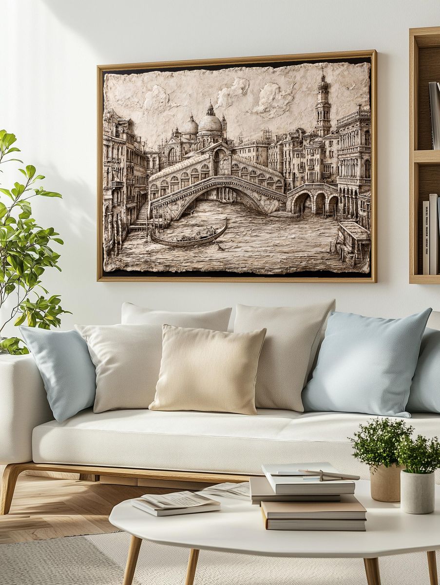 Venetian Canal Cityscape Print. — room view 2