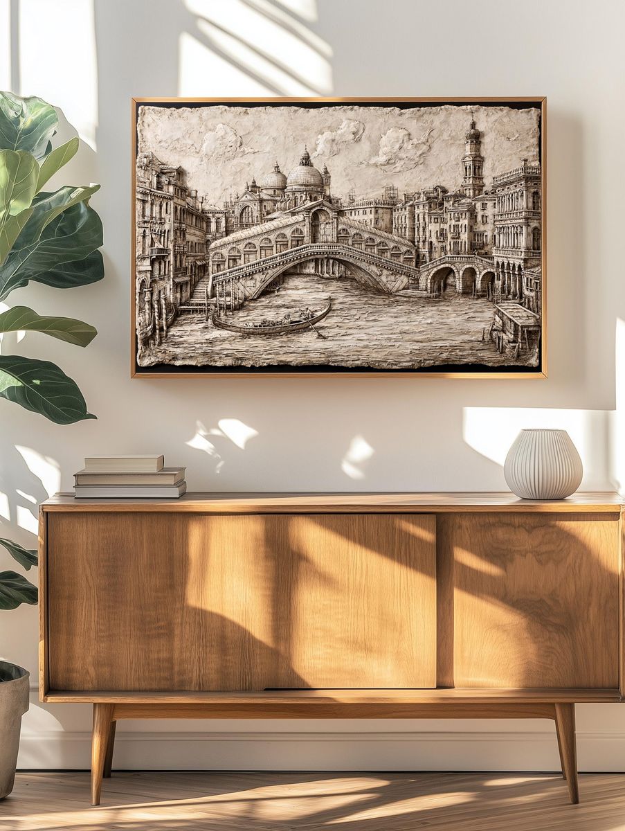 Venetian Canal Cityscape Print. — room view 3
