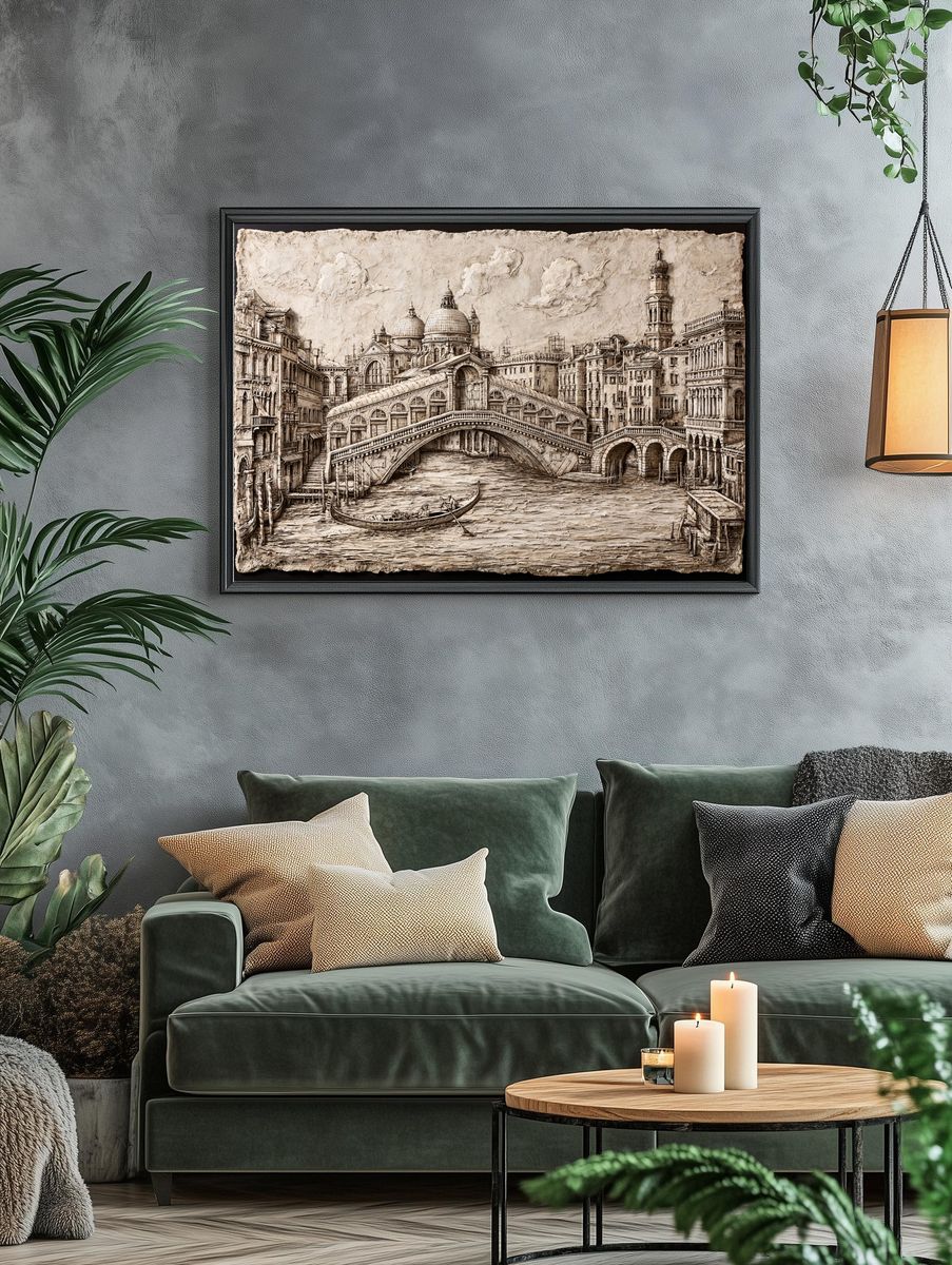 Venetian Canal Cityscape Print. — room view 4