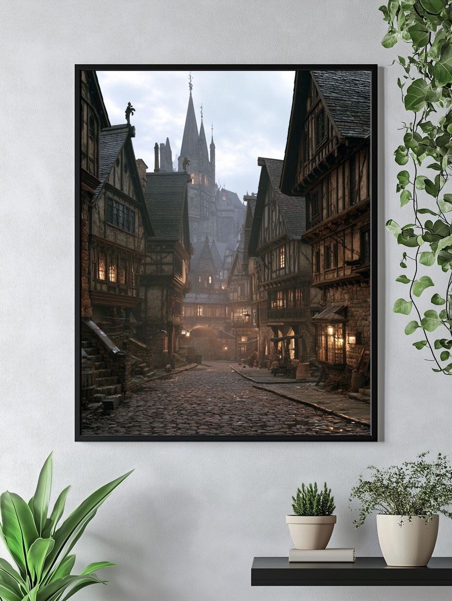 Medieval Cobblestone Street Print. — room view 4