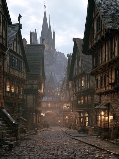 Medieval Cobblestone Street Print.