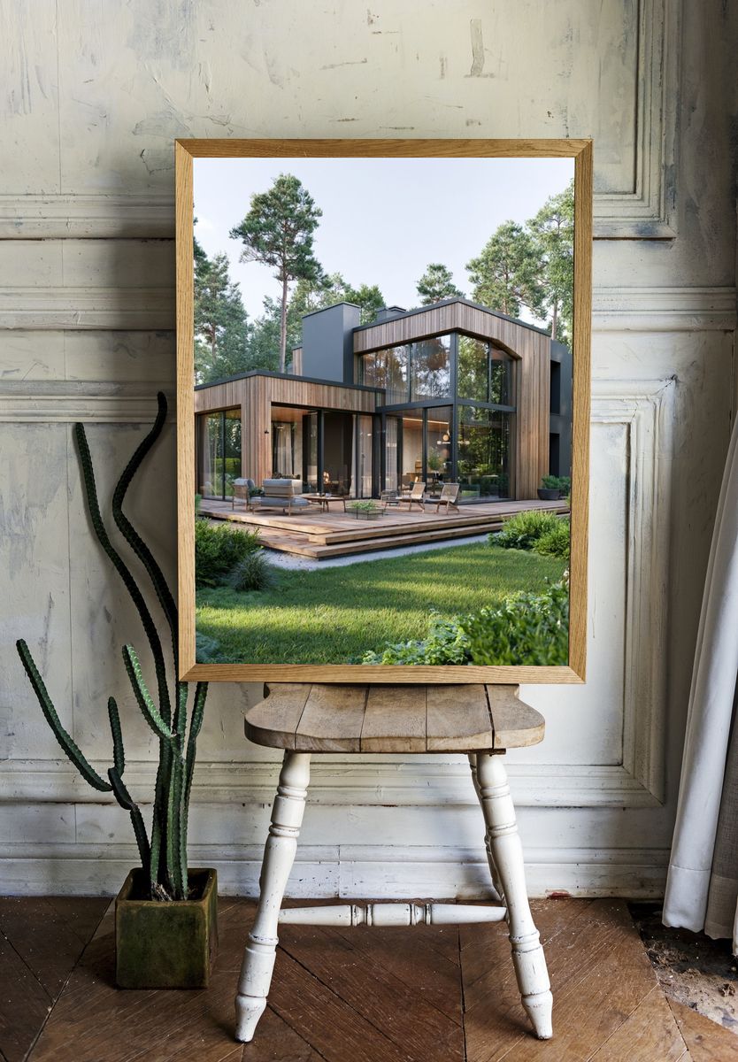 Modern Forest House Photography Poster. room preview