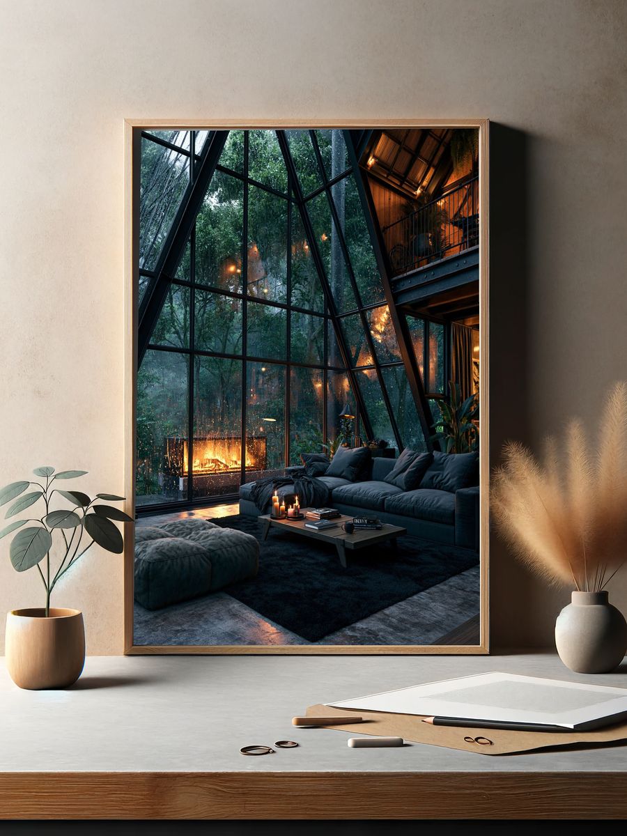 Glass Cabin Forest Interior Poster. — room view 2