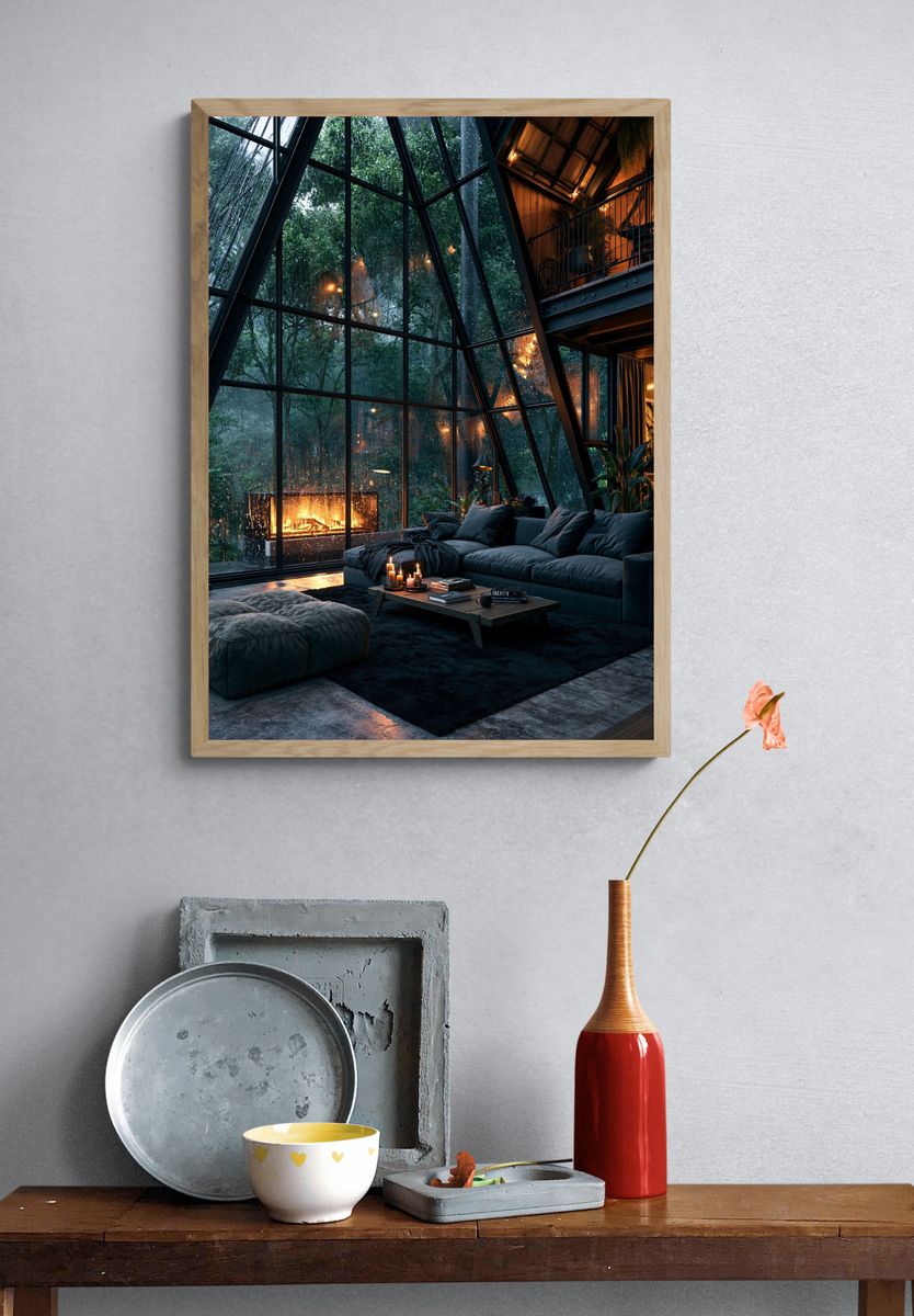 Glass Cabin Forest Interior Poster. — room view 3