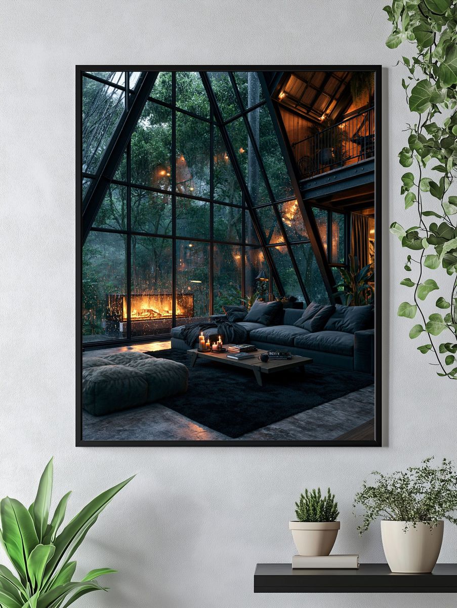 Glass Cabin Forest Interior Poster. — room view 4