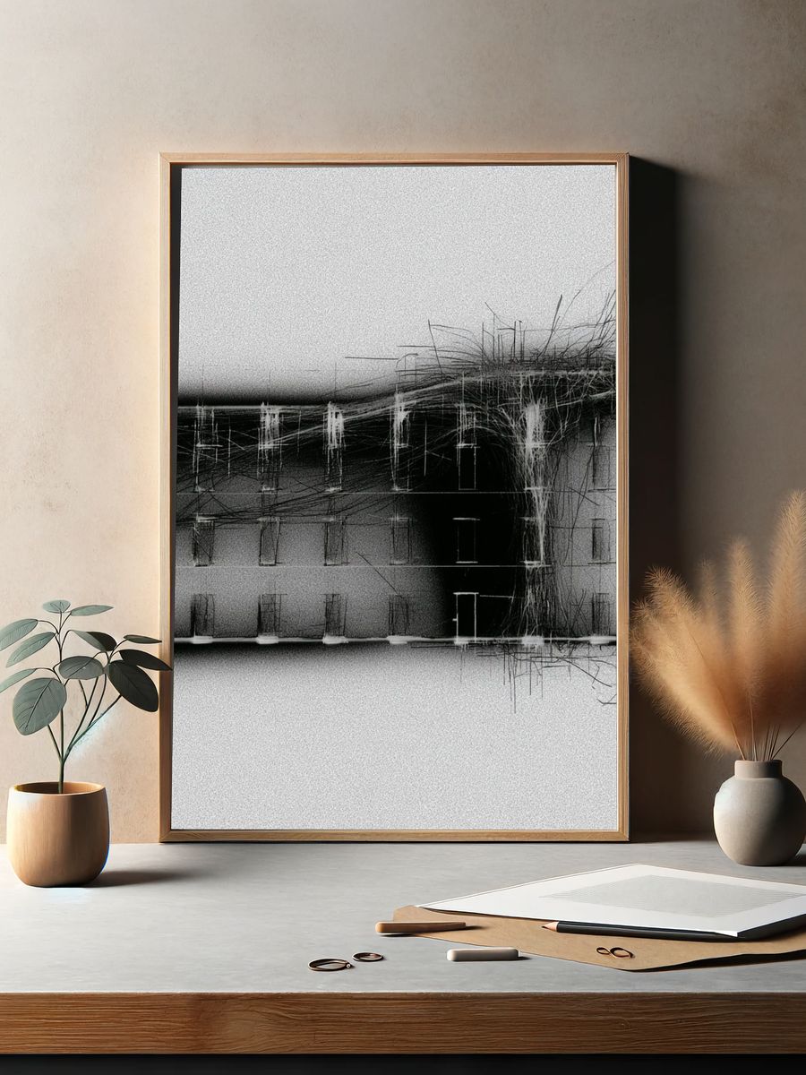Monochrome Architectural Sketch Poster. — room view 2