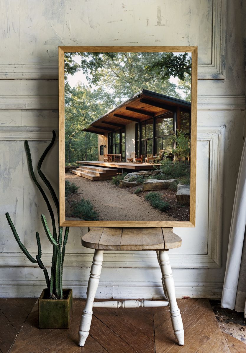 Modern Forest Cabin Photography Poster. room preview