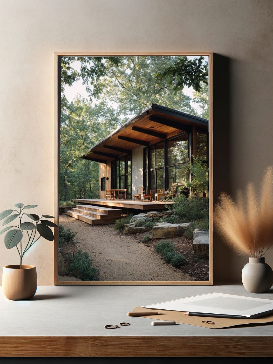 Modern Forest Cabin Photography Poster. — room view 2