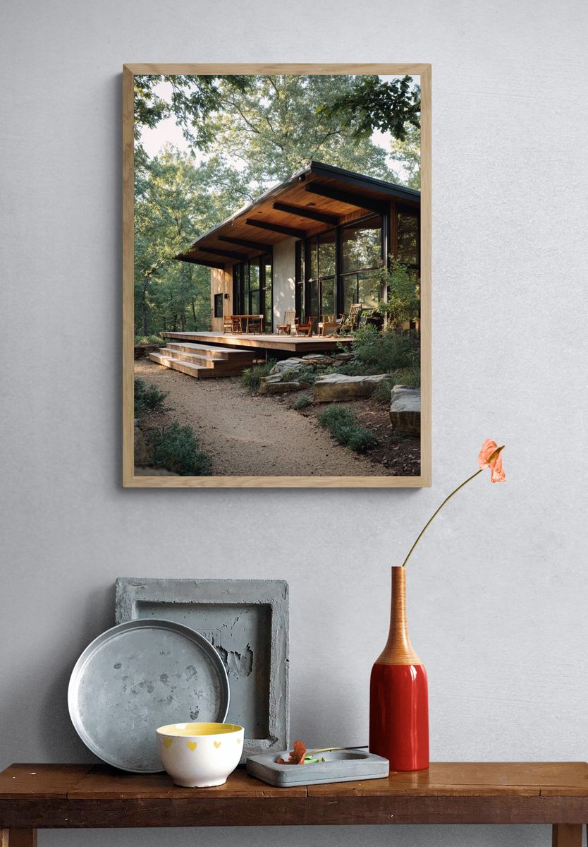 Modern Forest Cabin Photography Poster. — room view 3