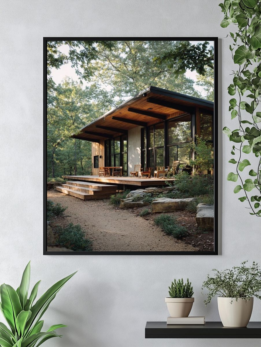 Modern Forest Cabin Photography Poster. — room view 4