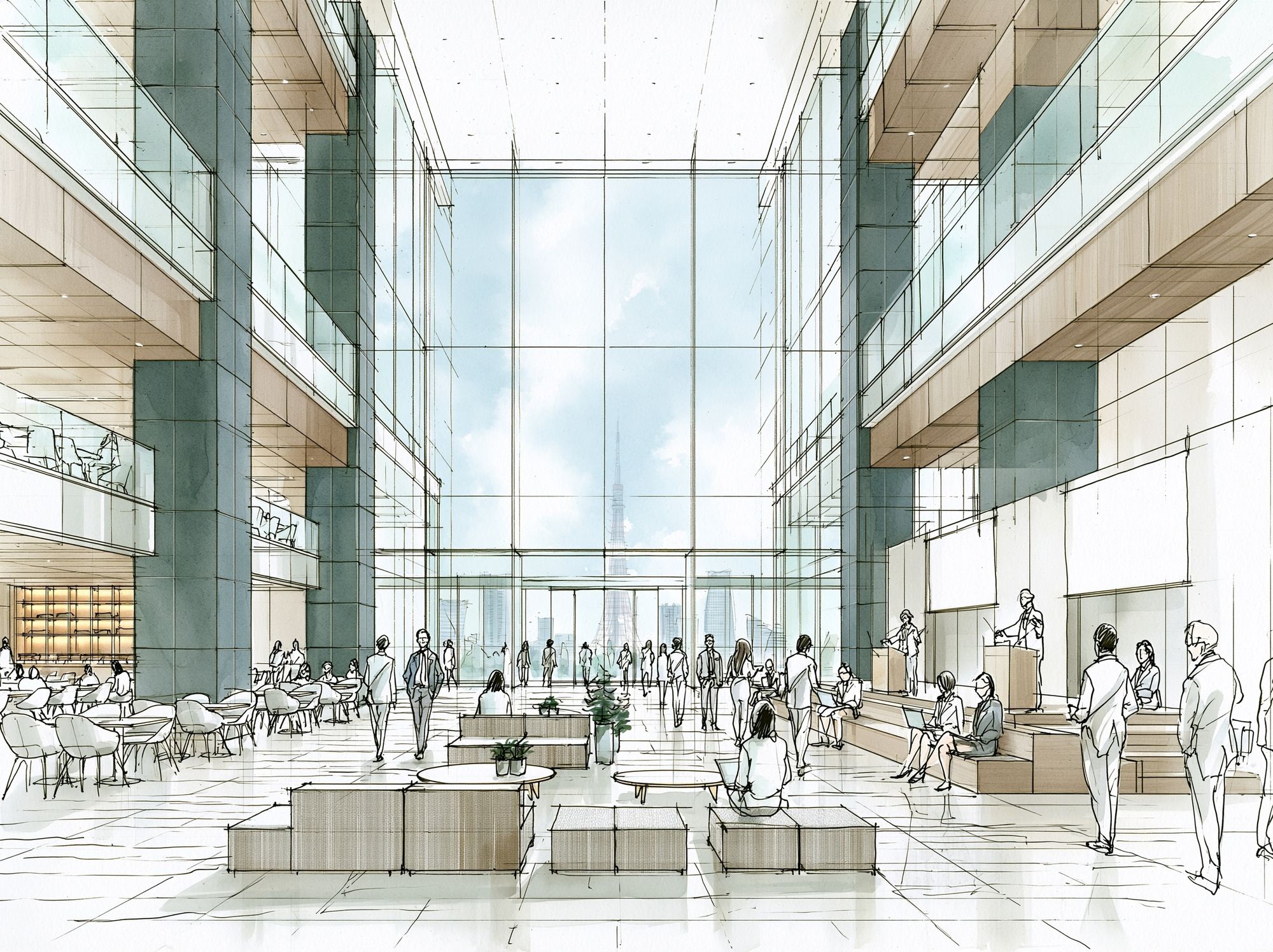 Modern Atrium Interior Illustration Poster. poster detail