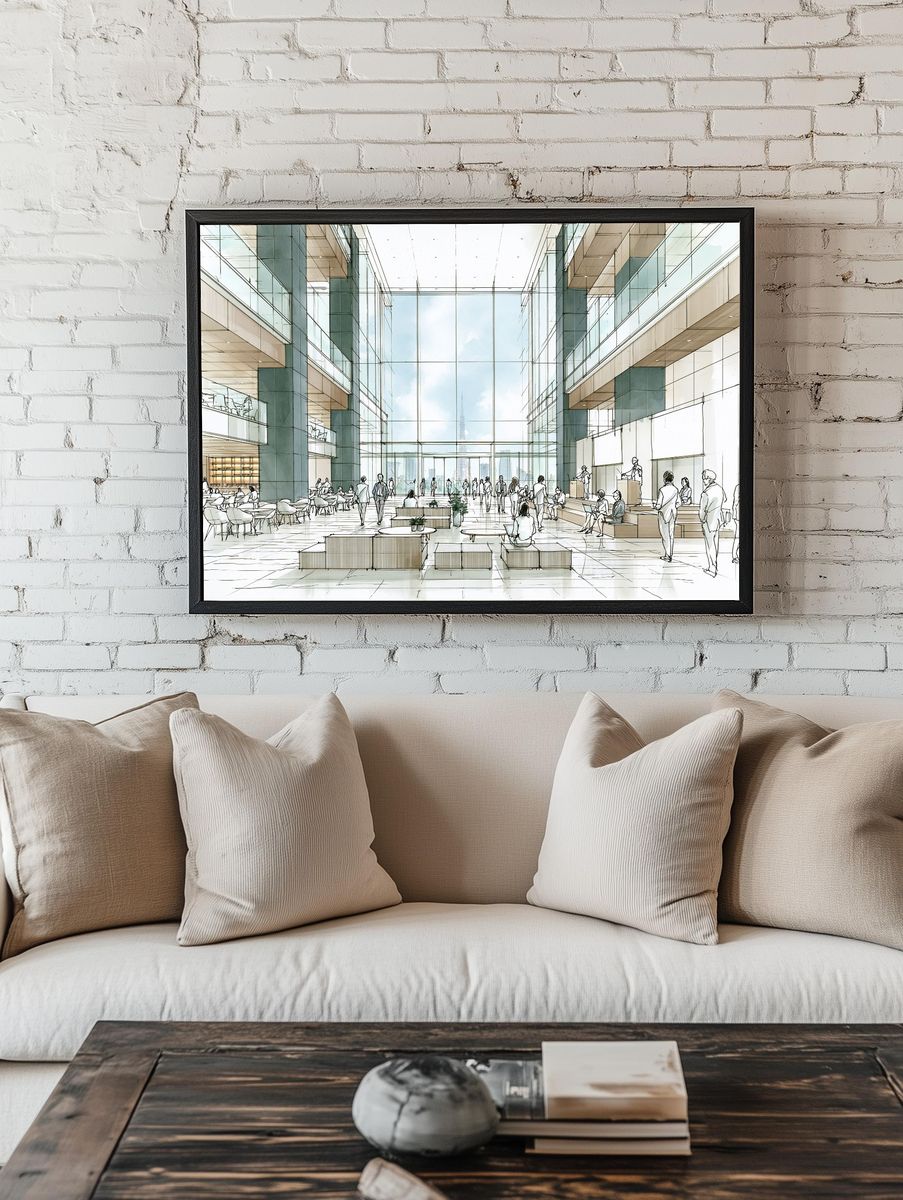 Modern Atrium Interior Illustration Poster. — room view 1