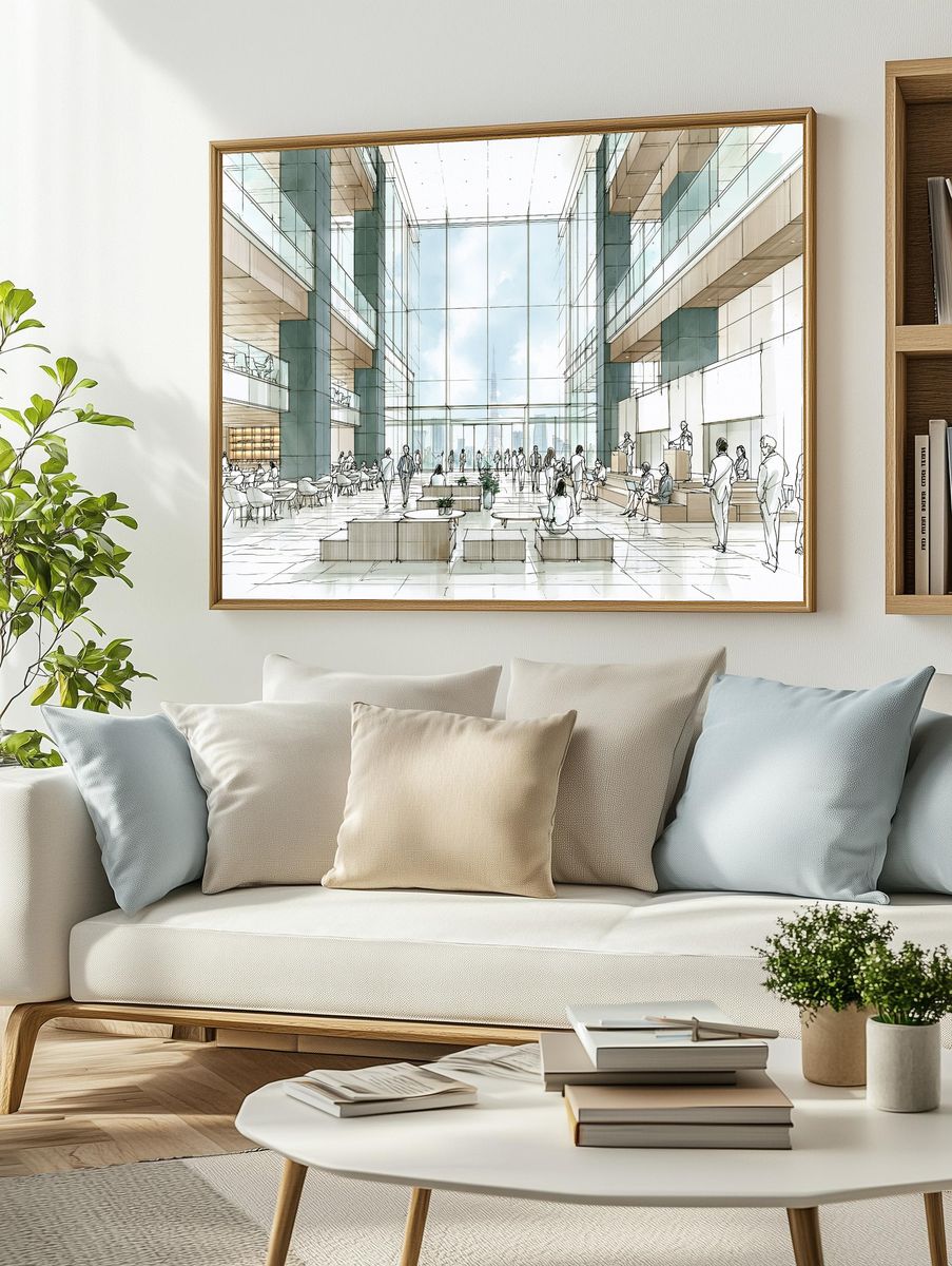 Modern Atrium Interior Illustration Poster. — room view 2