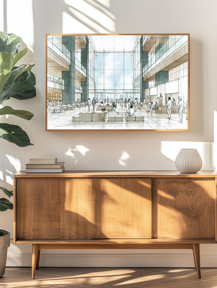 Modern Atrium Interior Illustration Poster. — room view 3
