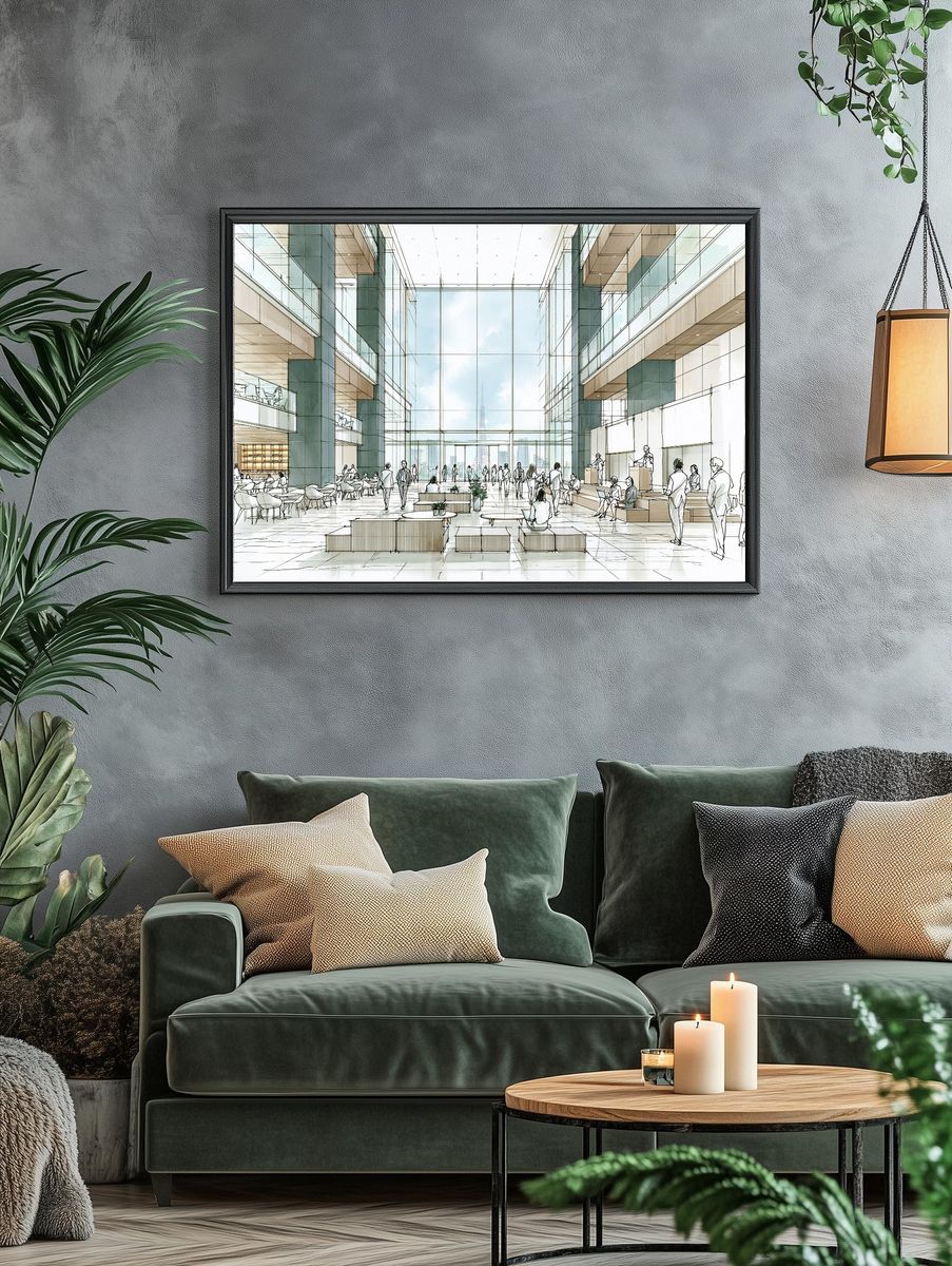 Modern Atrium Interior Illustration Poster. — room view 4