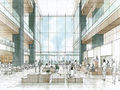 Modern Atrium Interior Illustration Poster.