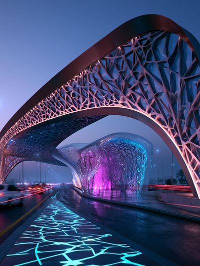 Futuristic Neon Bridge Architecture Poster.