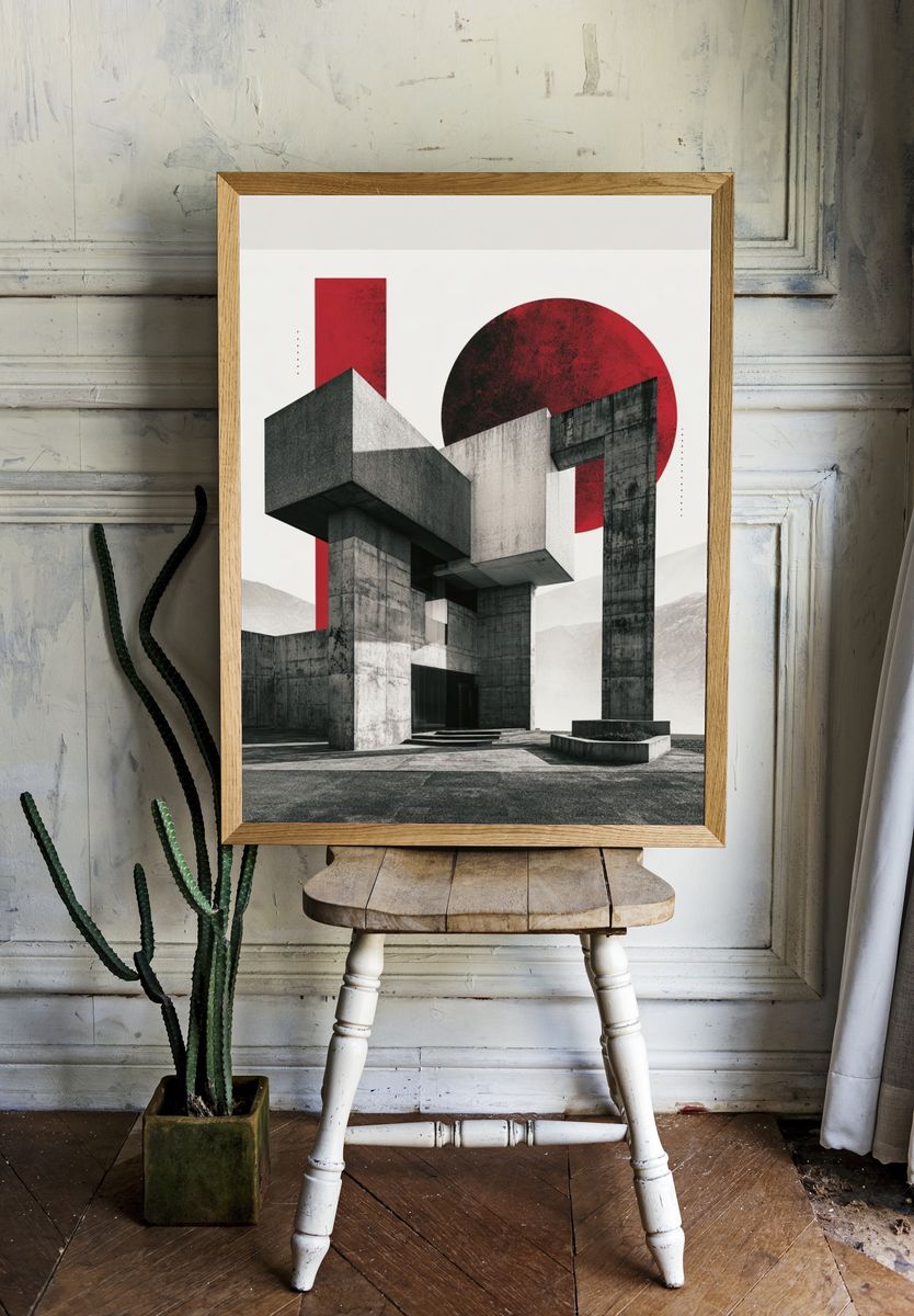 Brutalist Concrete Geometry Poster. room preview