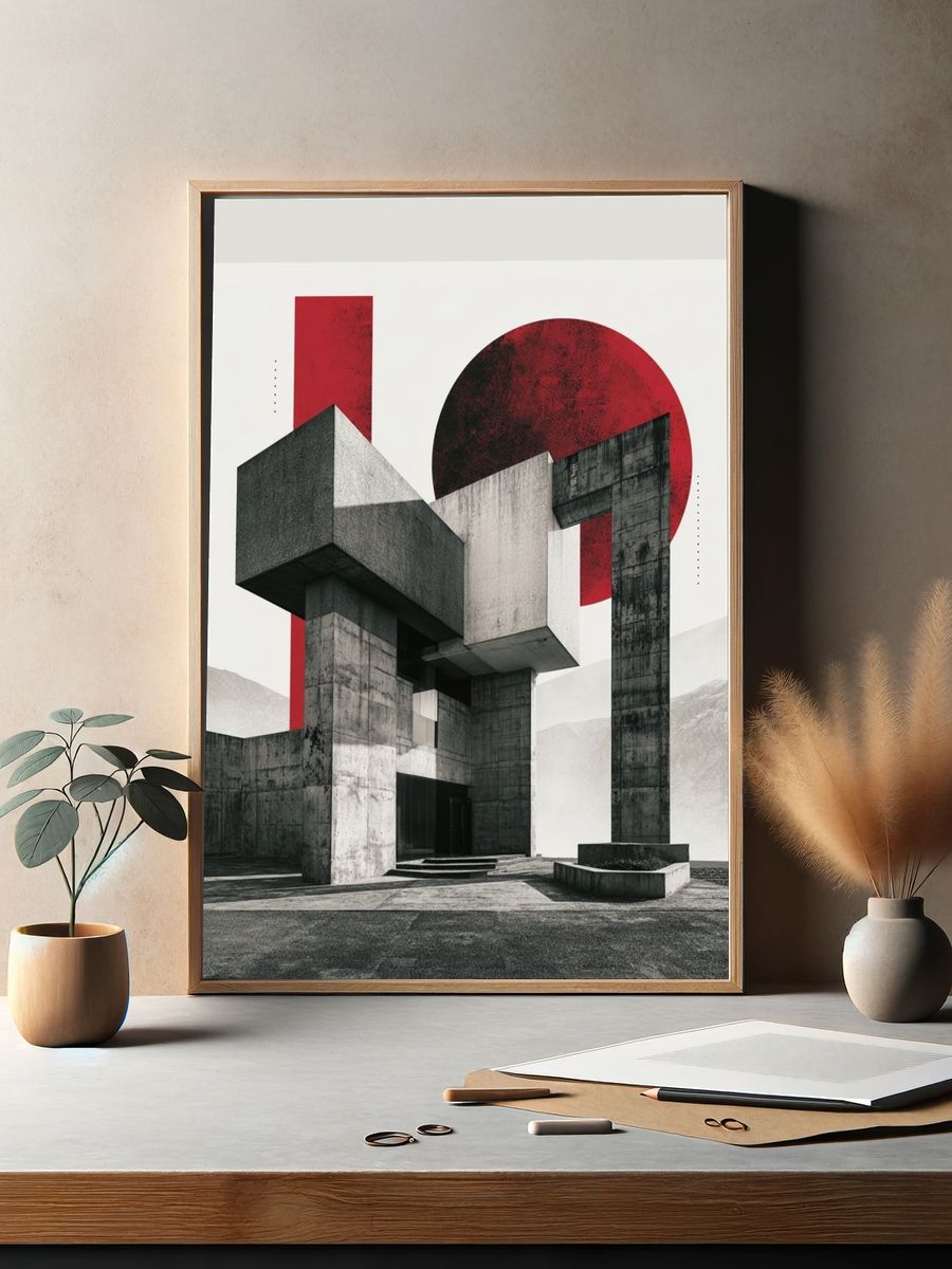 Brutalist Concrete Geometry Poster. — room view 2