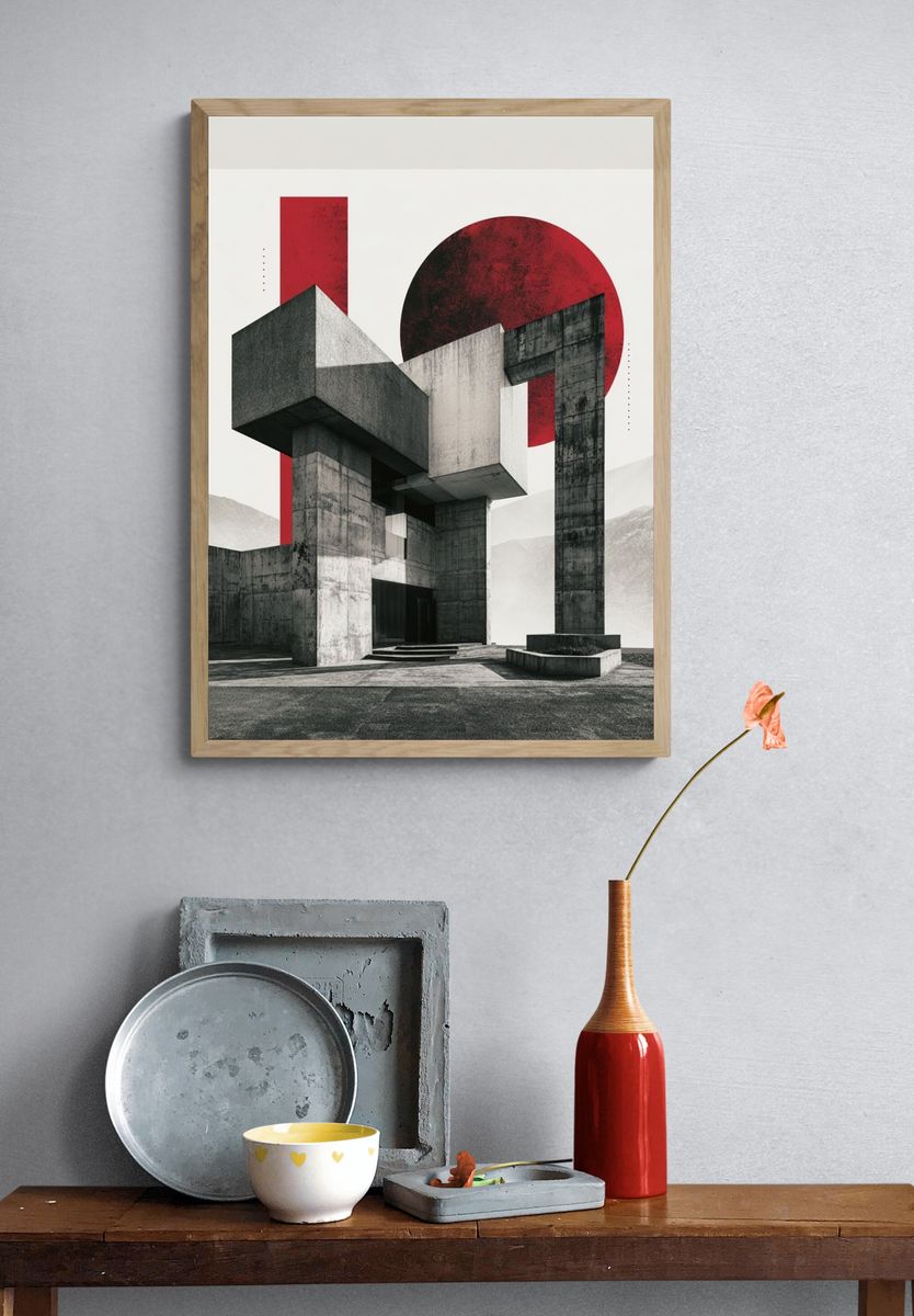 Brutalist Concrete Geometry Poster. — room view 3