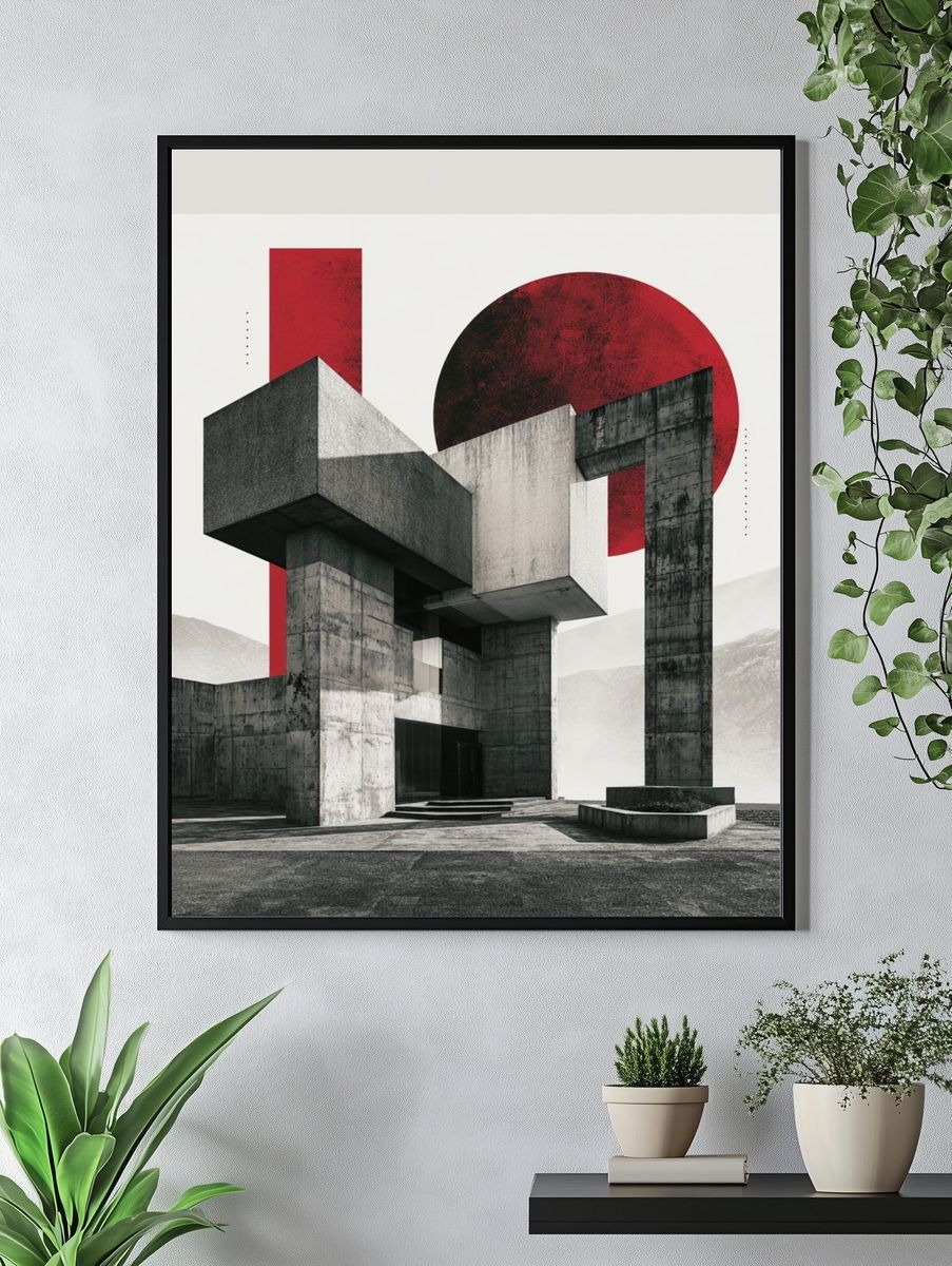 Brutalist Concrete Geometry Poster. — room view 4