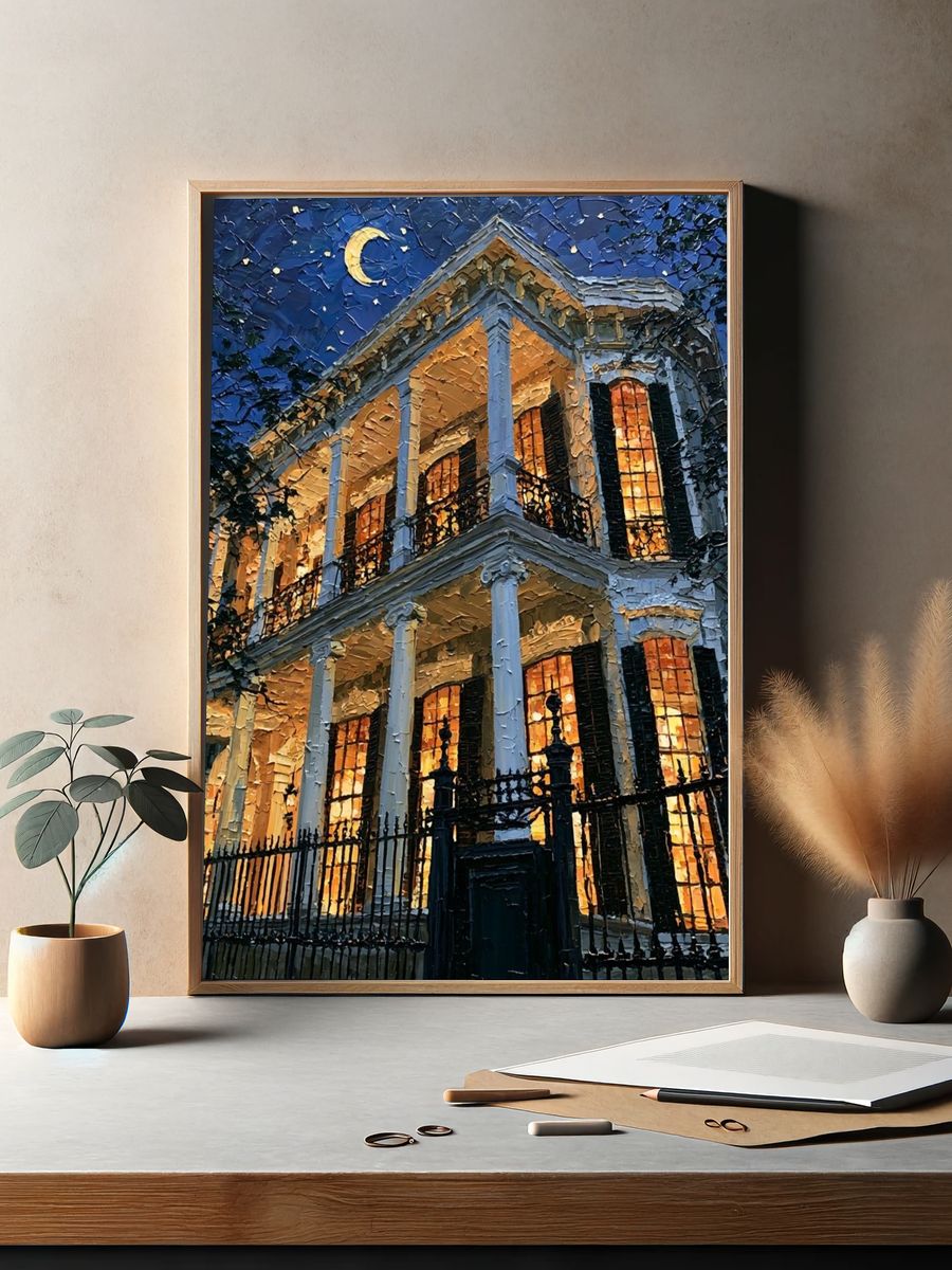 Moonlit Southern Mansion Poster. — room view 2