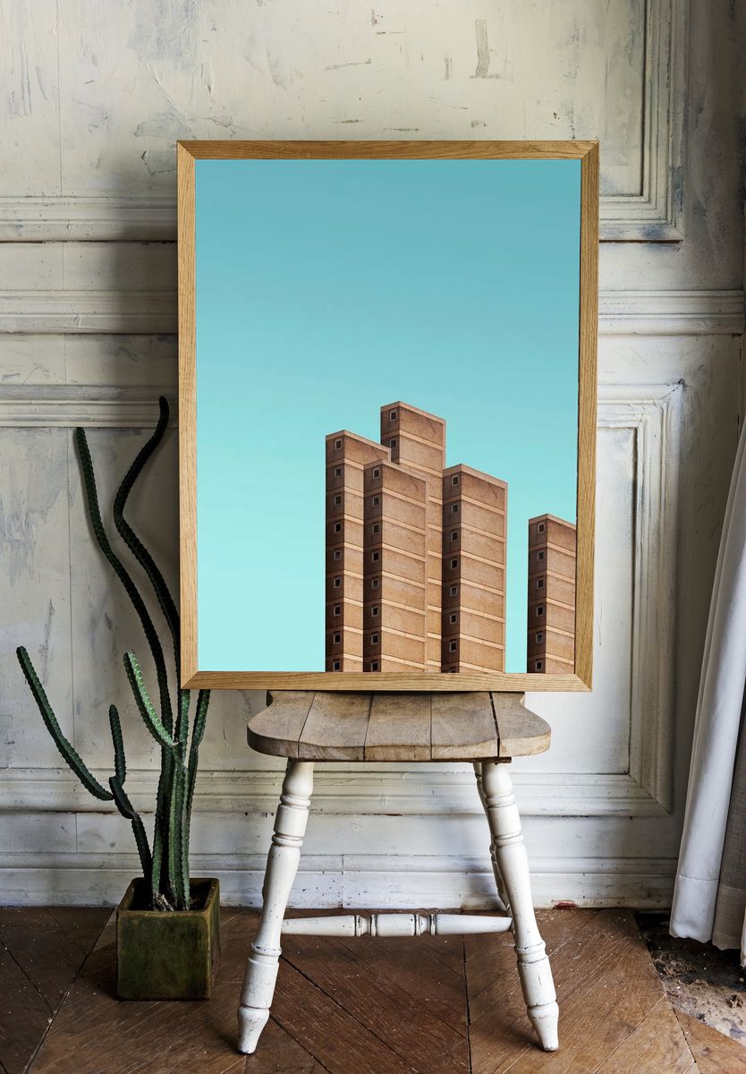 Minimalist Brutalist Towers Poster. — room view 1