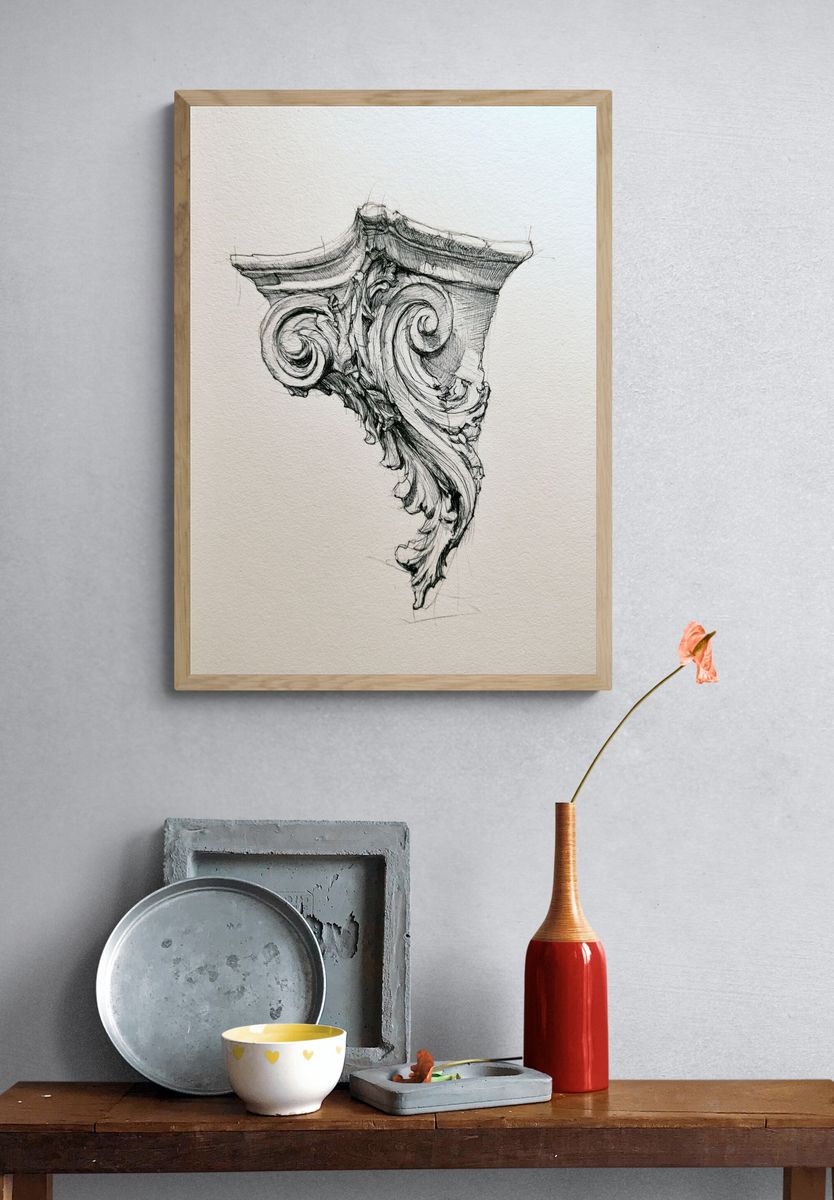 Ornate Corinthian Capital Sketch Print. — room view 3