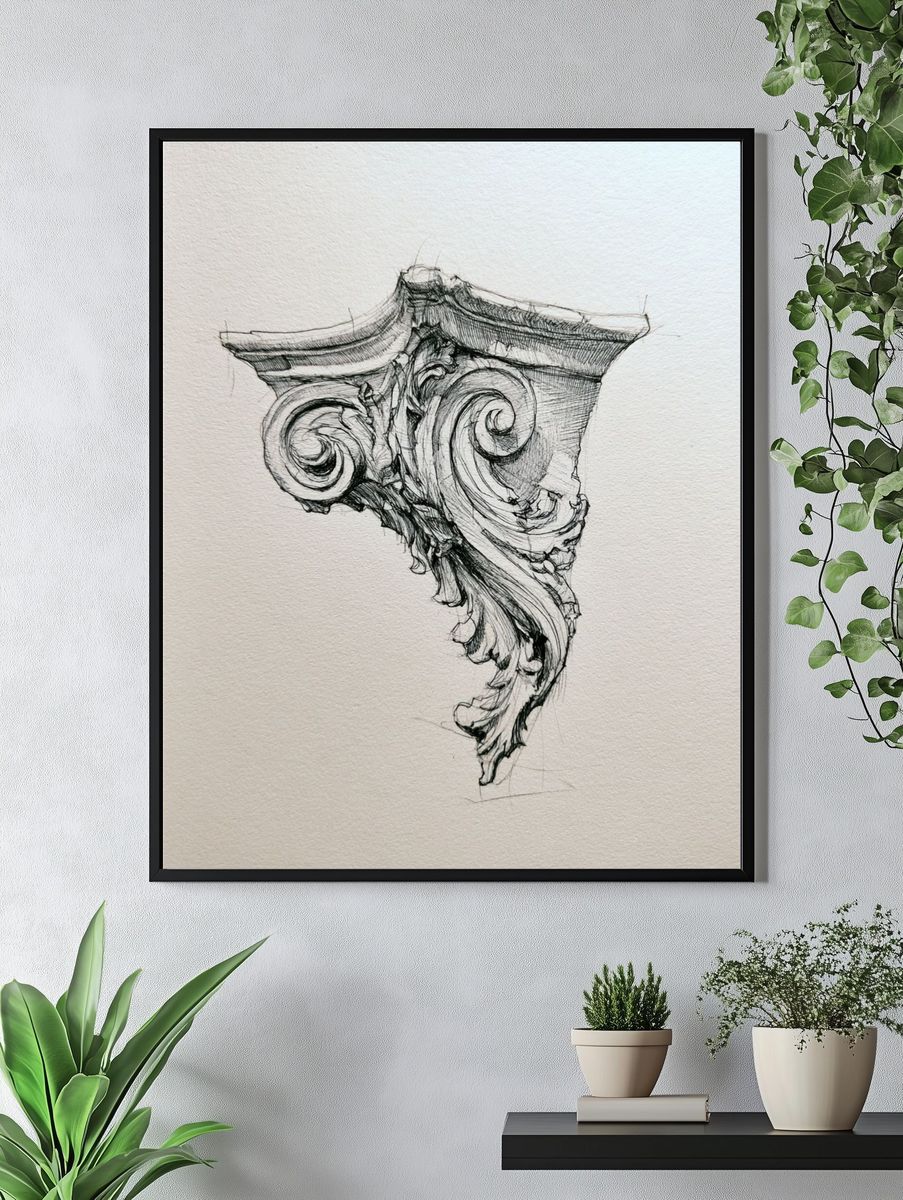 Ornate Corinthian Capital Sketch Print. — room view 4