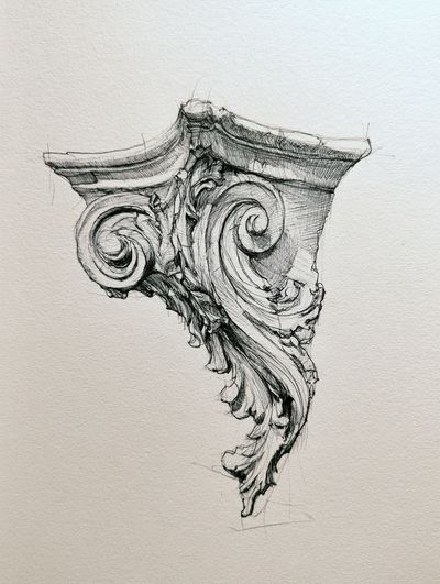 Ornate Corinthian Capital Sketch Print.