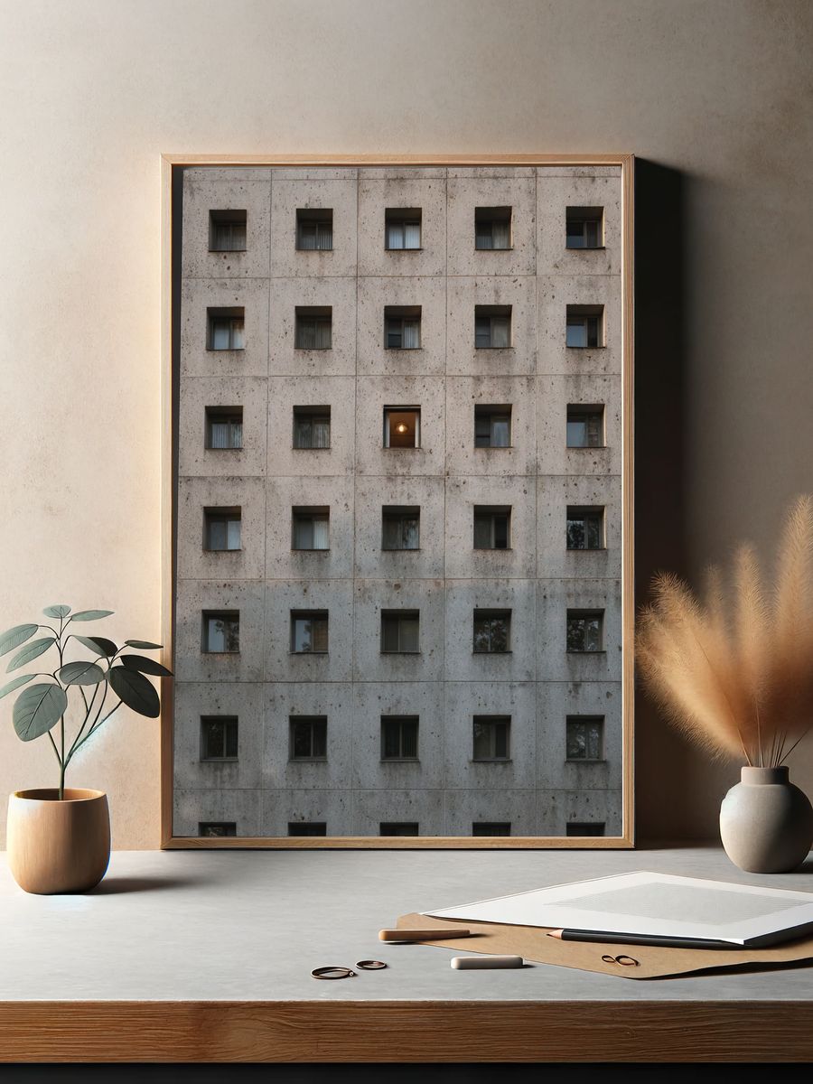 Concrete Window Grid Photography Poster. — room view 2
