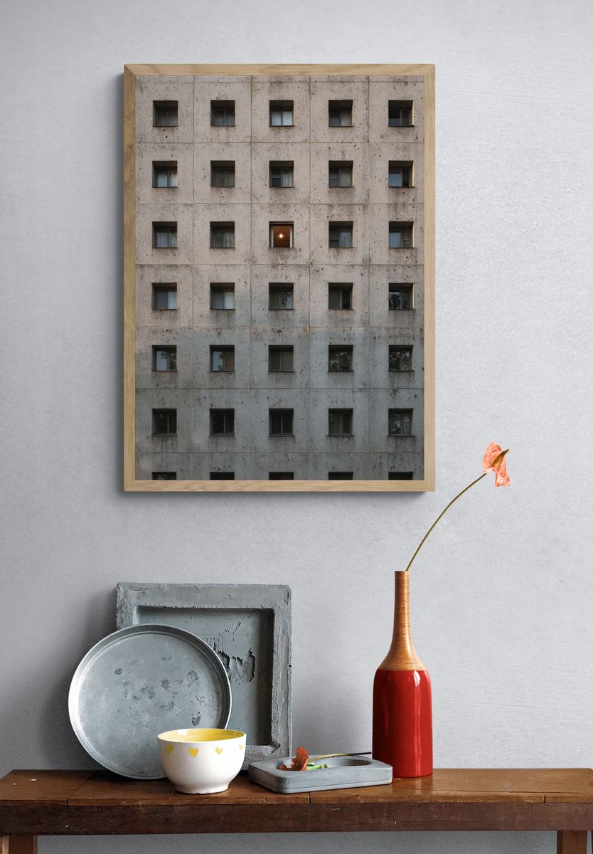 Concrete Window Grid Photography Poster. — room view 3
