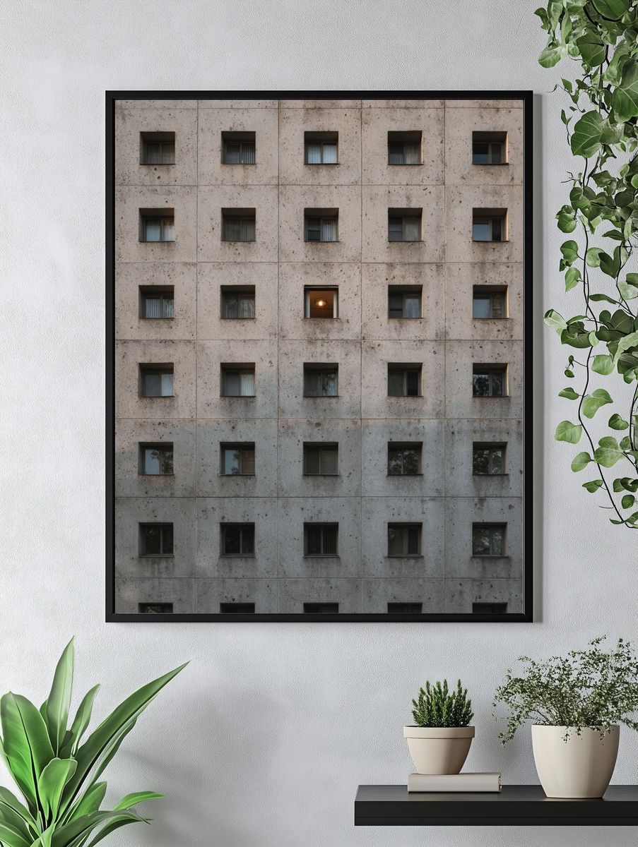 Concrete Window Grid Photography Poster. — room view 4