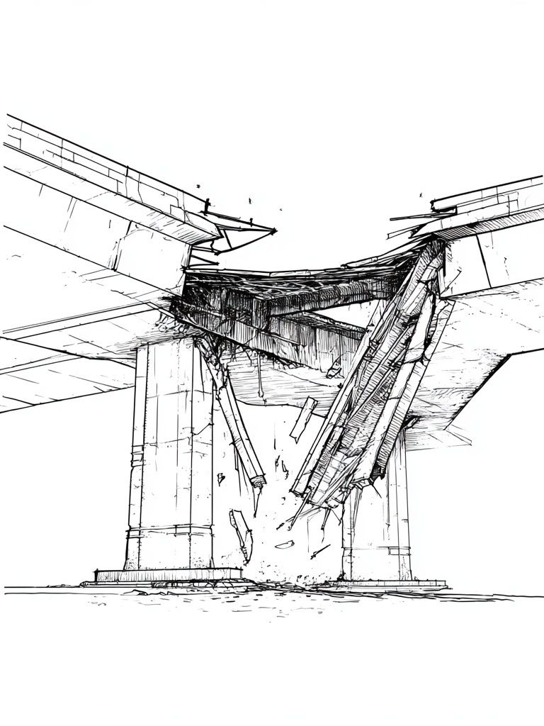 Bridge Collapse Ink Poster. poster — architecture art