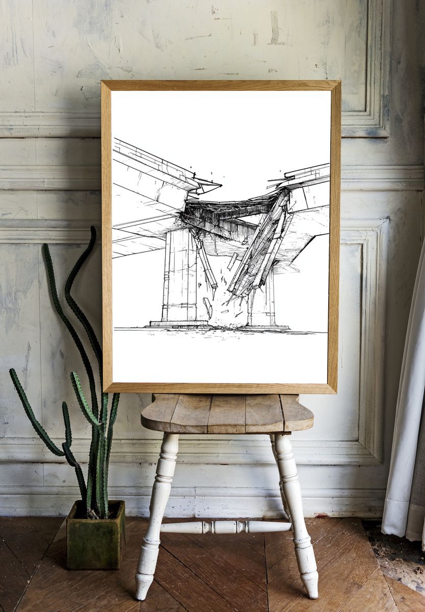 Bridge Collapse Ink Poster. — room view 1