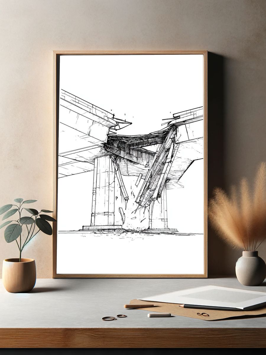 Bridge Collapse Ink Poster. — room view 2