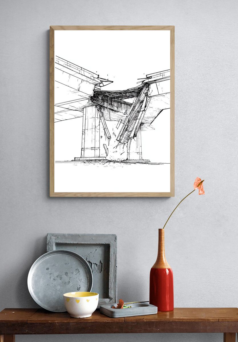 Bridge Collapse Ink Poster. — room view 3