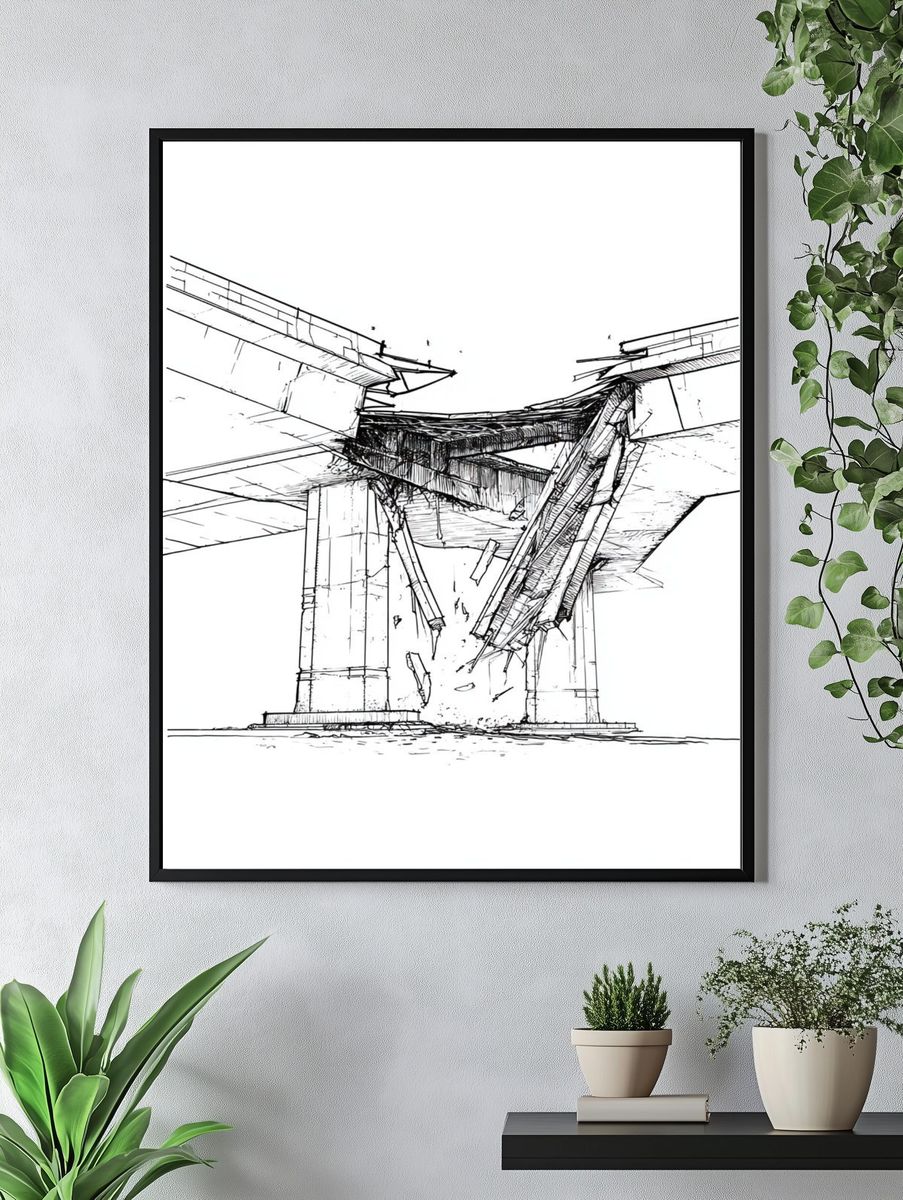 Bridge Collapse Ink Poster. — room view 4