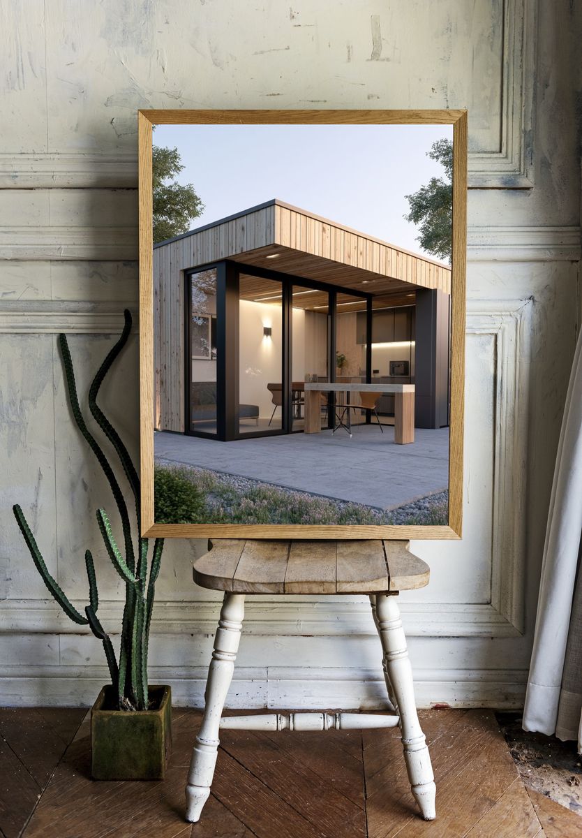 Modern Cabin Exterior Photography Poster. room preview