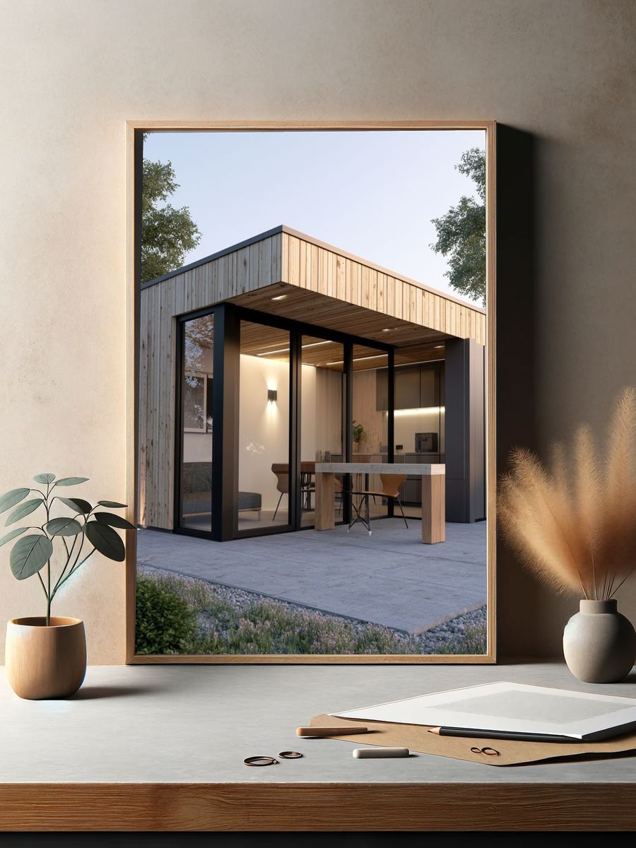 Modern Cabin Exterior Photography Poster. — room view 2