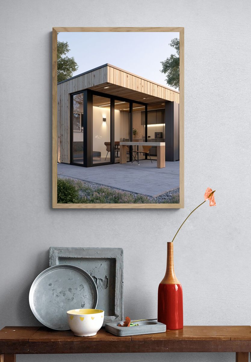 Modern Cabin Exterior Photography Poster. — room view 3