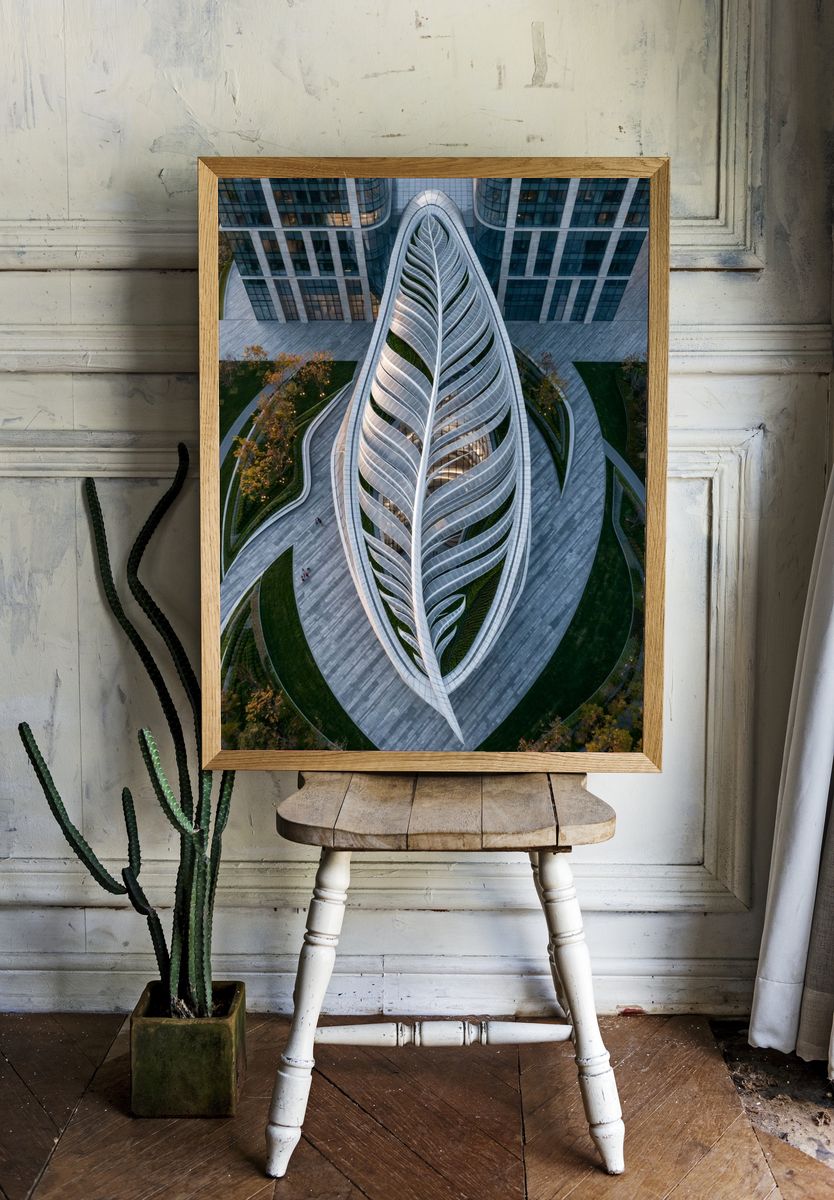 Leaf-Shaped Architecture Photography Poster. room preview