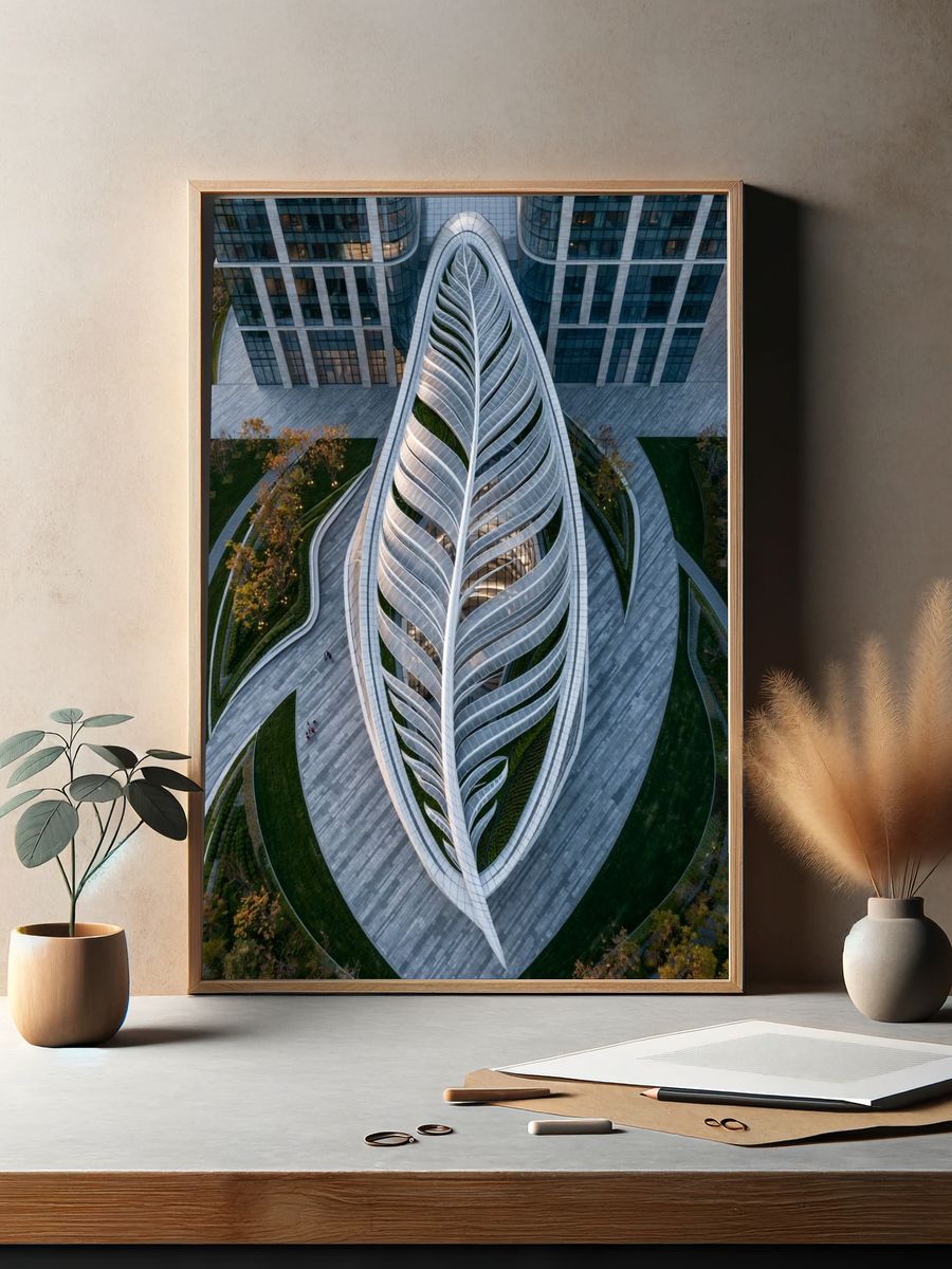 Leaf-Shaped Architecture Photography Poster. — room view 2