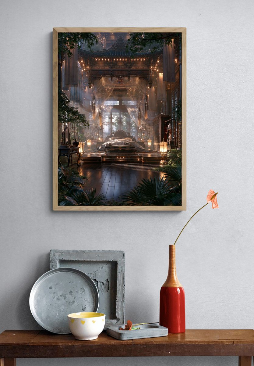 Ornate Oriental Bedroom Interior Print. — room view 3