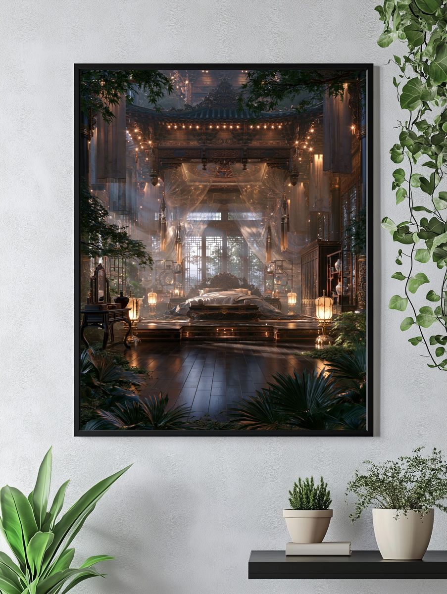 Ornate Oriental Bedroom Interior Print. — room view 4