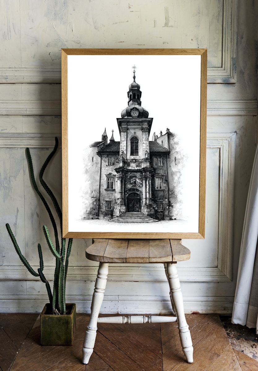 Historic Church Architecture — Line-Art Print. — room view 1