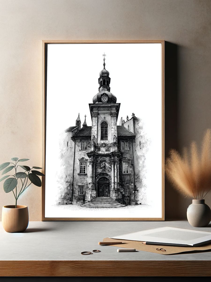 Historic Church Architecture — Line-Art Print. — room view 2