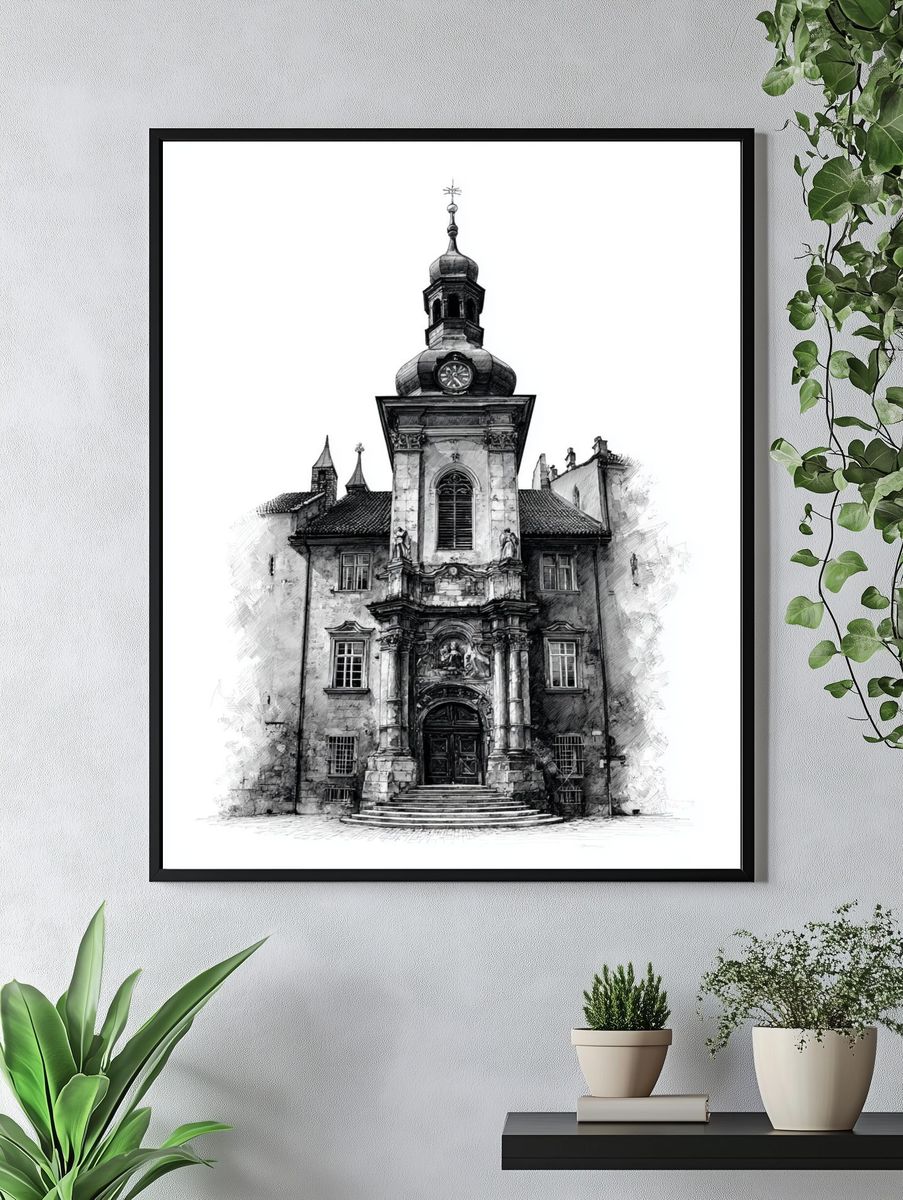Historic Church Architecture — Line-Art Print. — room view 4
