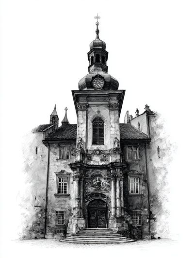 Historic Church Architecture — Line-Art Print.